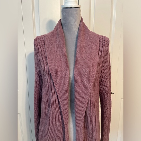 Talbots mauve purple wool blend open long cardigan sweater shawl collar Sz LG - Picture 3 of 6
